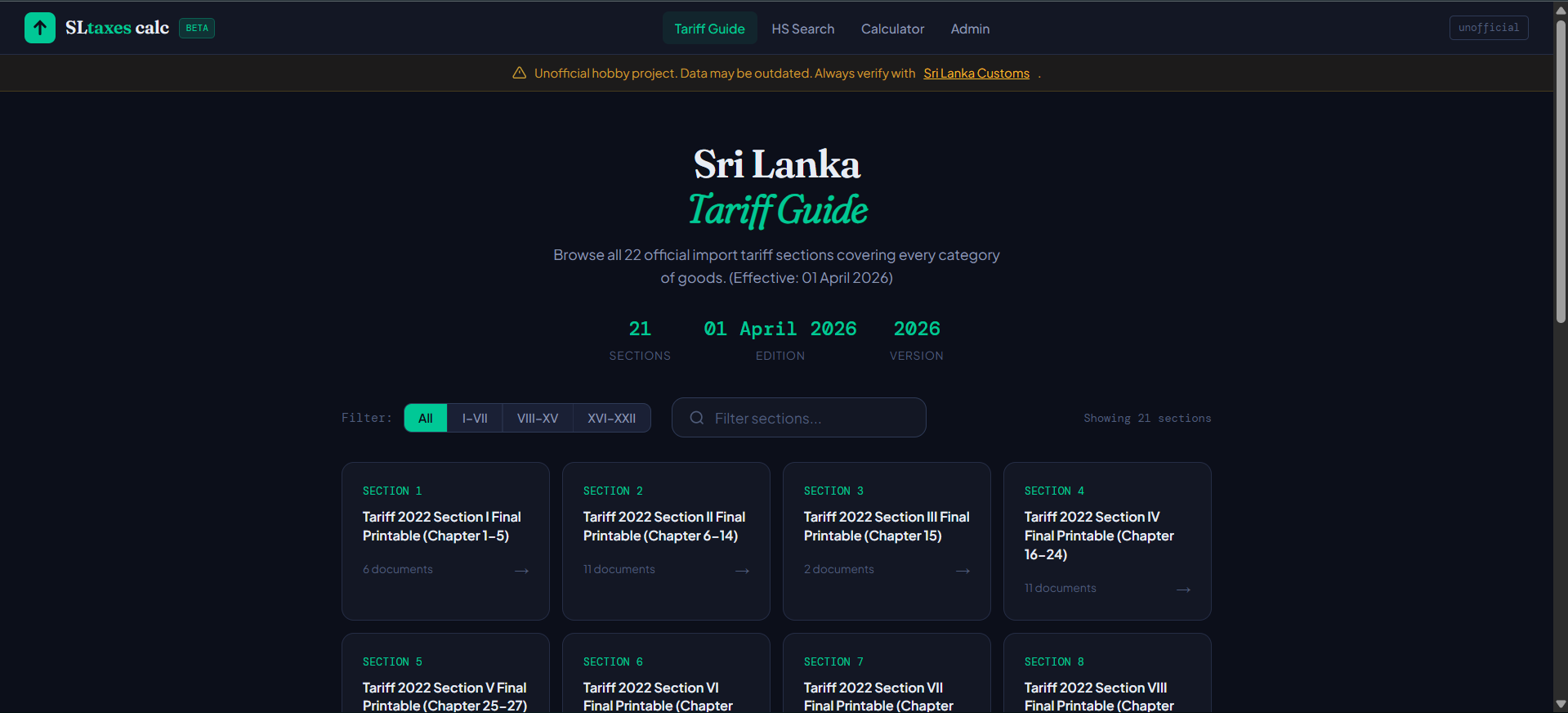 SLTaxes Import Calculator Portal